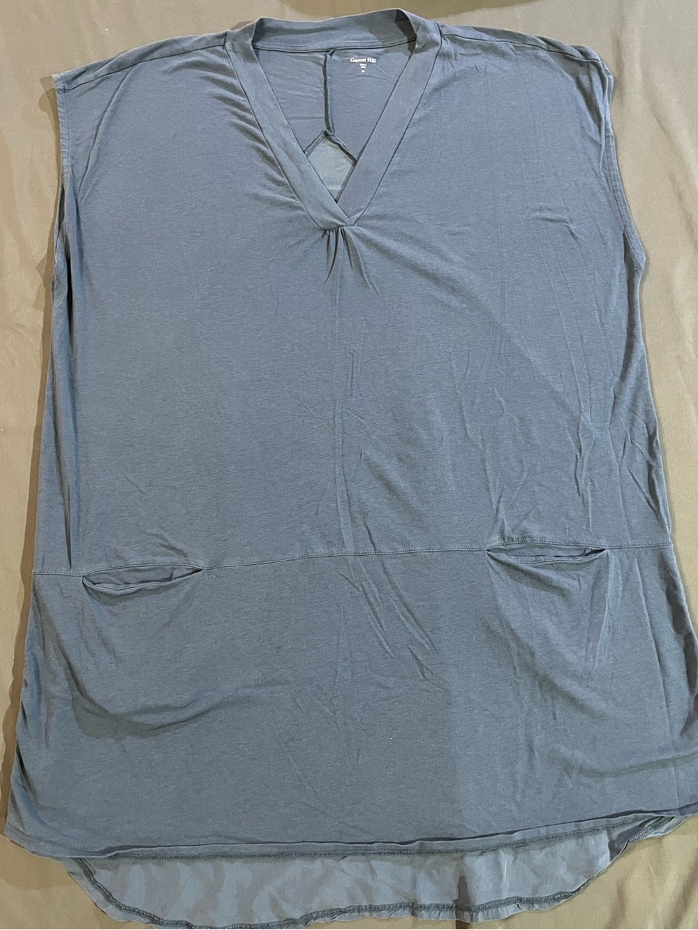 Garnet Hill Slate Blue V-neck Tunic, Pockets, Silk, Flowy, Sz XL